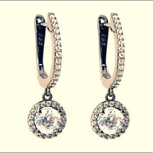 Silver Dangling Pave Set Earrings Yellow